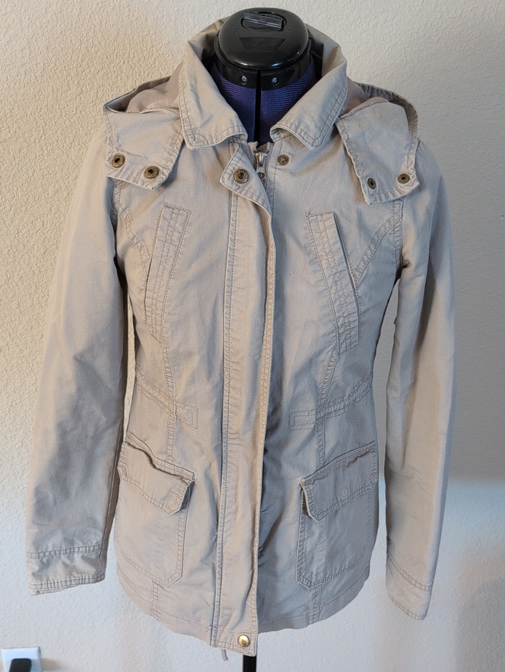 Women's Light Beige Utility Jacket with Hood
